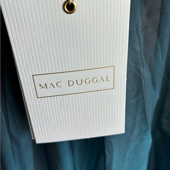 Nwt Mac Duggal Organza One Shoulder Pleated Tiered Ruffle Gown Fusion Blue Dress - Picture 11 of 11